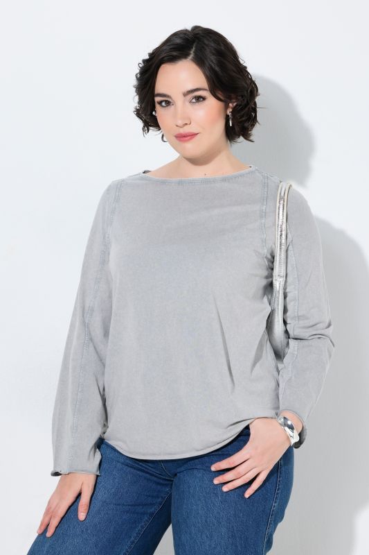 Decorative Seam Boat Neck Flared Sleeve Tee