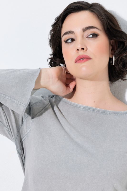 Decorative Seam Boat Neck Flared Sleeve Tee