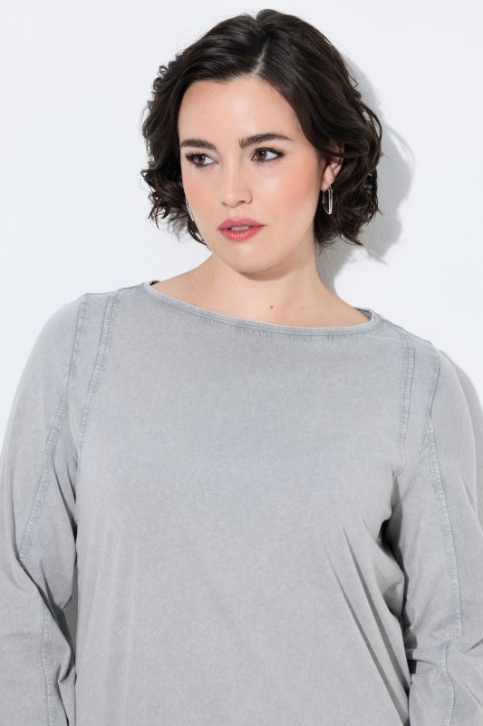Decorative Seam Boat Neck Flared Sleeve Tee