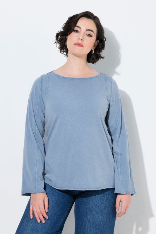 Decorative Seam Boat Neck Flared Sleeve Tee