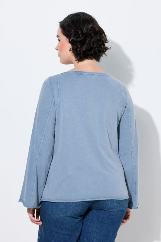 Decorative Seam Boat Neck Flared Sleeve Tee