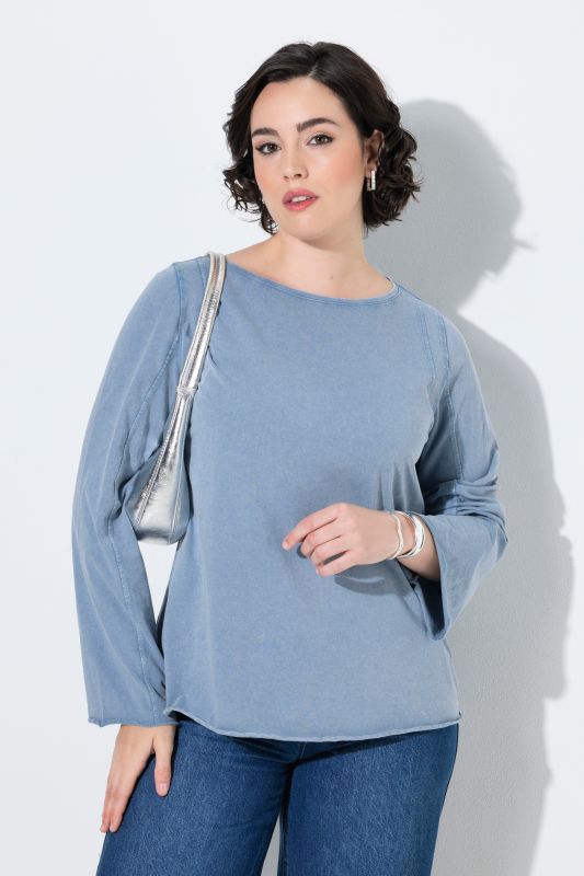 Decorative Seam Boat Neck Flared Sleeve Tee