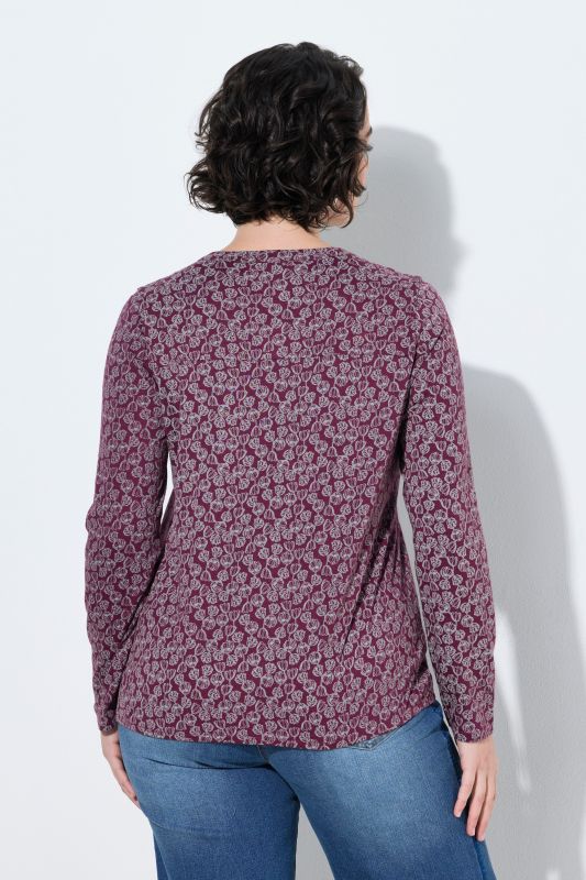 Floral Print Long Sleeve Split Neck Blouse