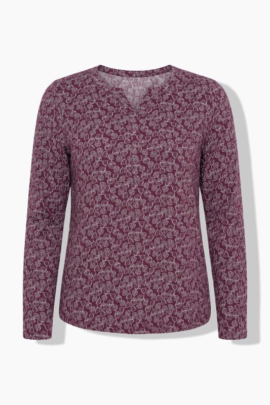 Floral Print Long Sleeve Split Neck Blouse