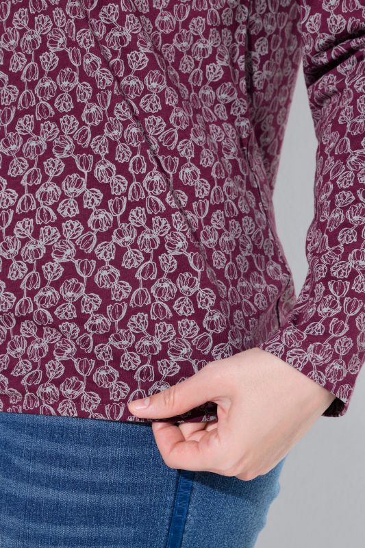 Floral Print Long Sleeve Split Neck Blouse