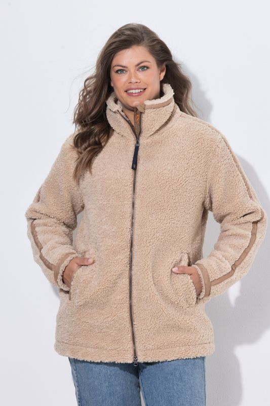 Contrast Stripe Teddy Fleece Jacket