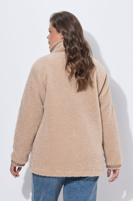 Contrast Stripe Teddy Fleece Jacket