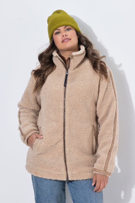 Contrast Stripe Teddy Fleece Jacket