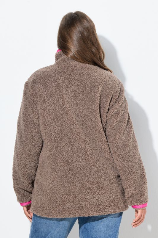 Contrast Stripe Teddy Fleece Jacket