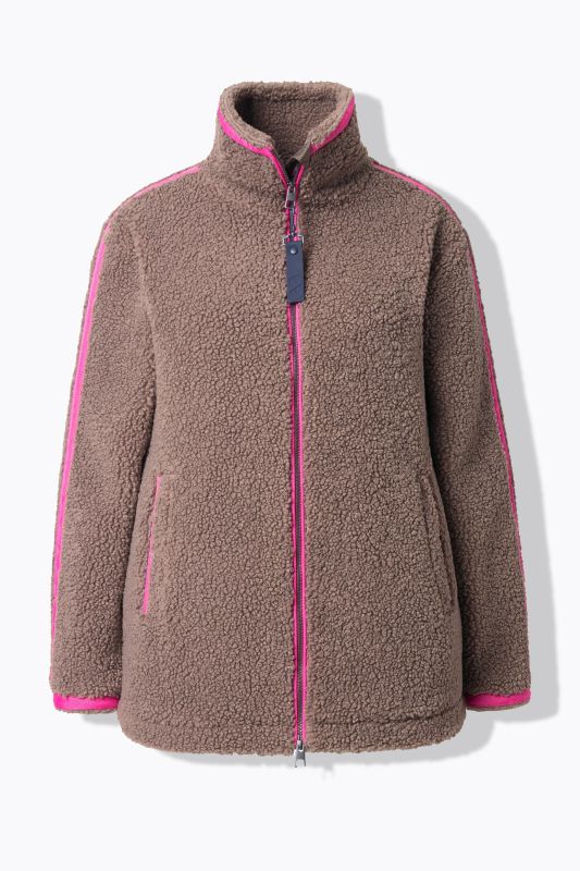 Contrast Stripe Teddy Fleece Jacket