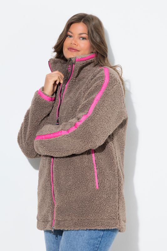 Contrast Stripe Teddy Fleece Jacket