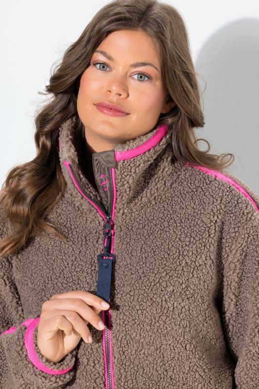 Contrast Stripe Teddy Fleece Jacket