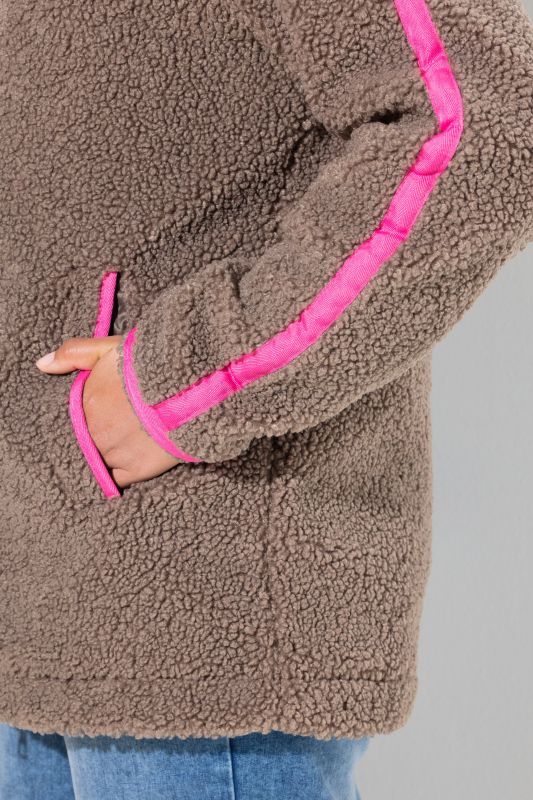 Contrast Stripe Teddy Fleece Jacket