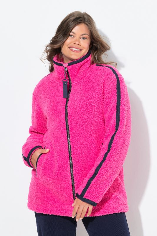 Contrast Stripe Teddy Fleece Jacket