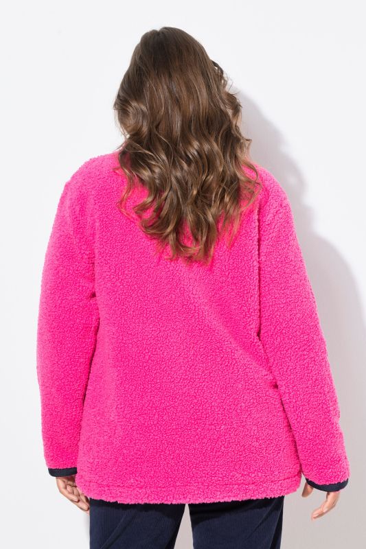 Contrast Stripe Teddy Fleece Jacket