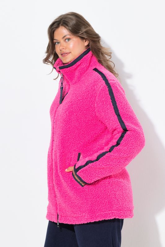 Contrast Stripe Teddy Fleece Jacket
