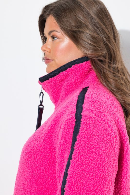 Contrast Stripe Teddy Fleece Jacket
