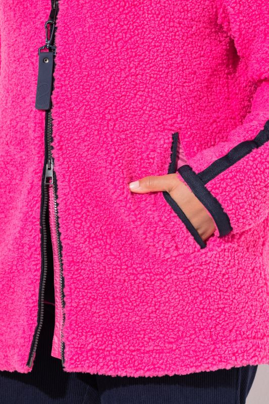 Contrast Stripe Teddy Fleece Jacket