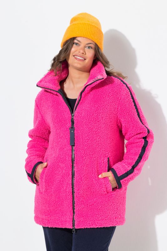 Contrast Stripe Teddy Fleece Jacket