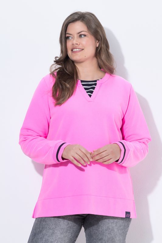 Split Neck Decorative Seam Long Sleeve Sweatshirt