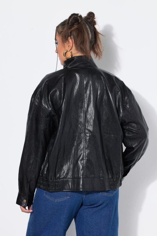 Elastic Hem Faux Leather Jacket