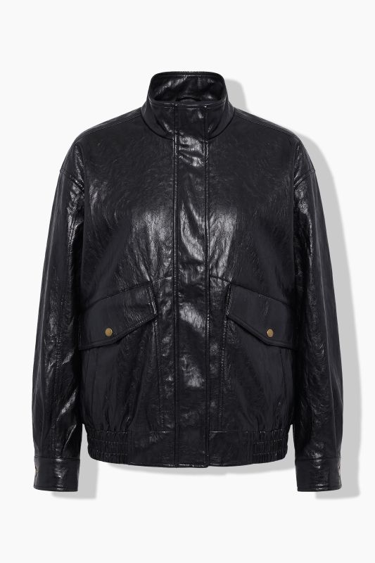 Elastic Hem Faux Leather Jacket