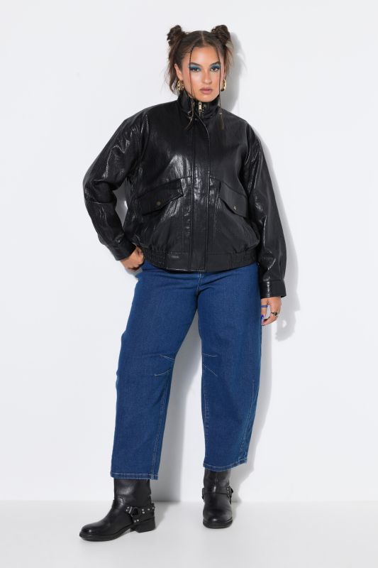 Elastic Hem Faux Leather Jacket