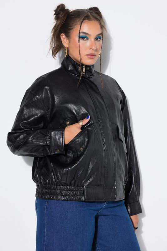 Elastic Hem Faux Leather Jacket
