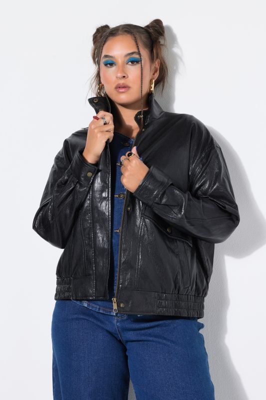 Elastic Hem Faux Leather Jacket