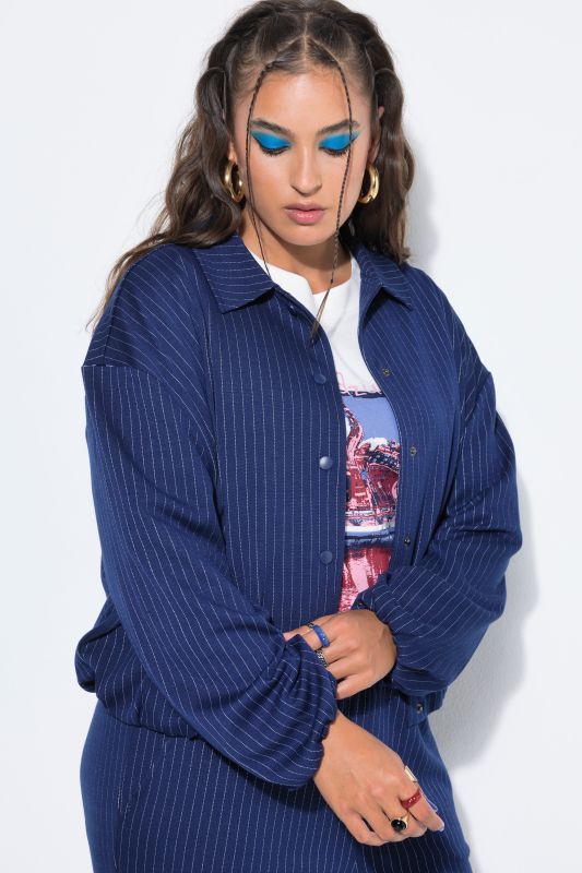 Pinstripe Balloon Sleeve Blouson Jacket