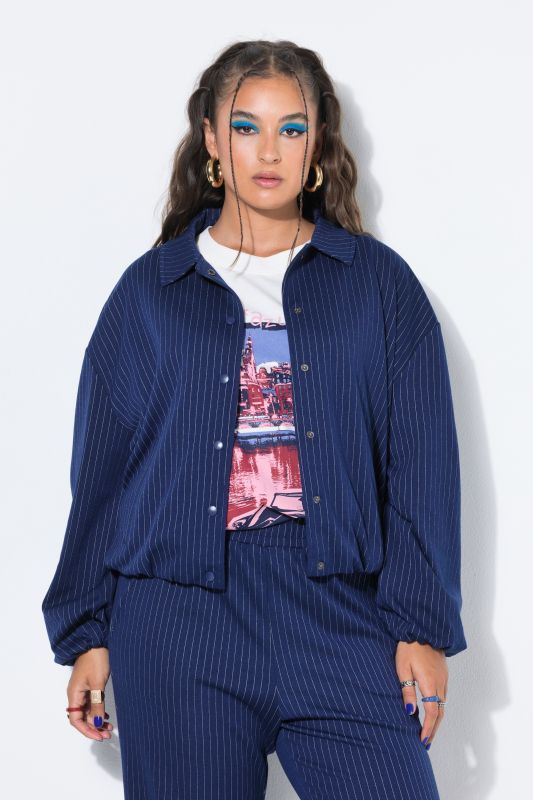Pinstripe Balloon Sleeve Blouson Jacket