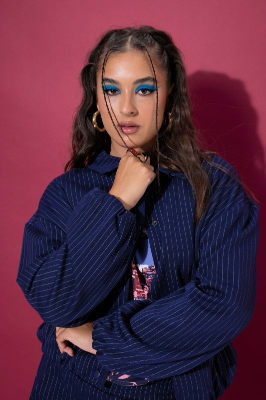 Pinstripe Balloon Sleeve Blouson Jacket
