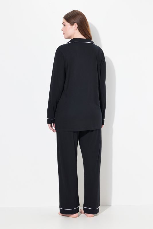 Contrast Piping Lapel Collar Pajama Set
