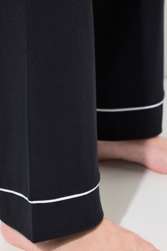 Contrast Piping Lapel Collar Pajama Set