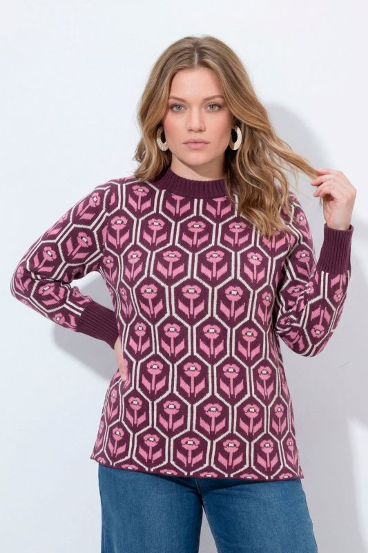 Eco Cotton Geometric Floral Long Sleeve Sweater