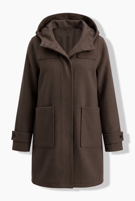A-Line Wool Blend Zip-Up Duffle Coat
