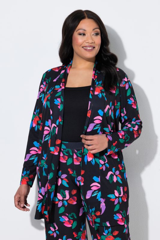 Matte Jersey Vibrant Floral Open Shape Jacket