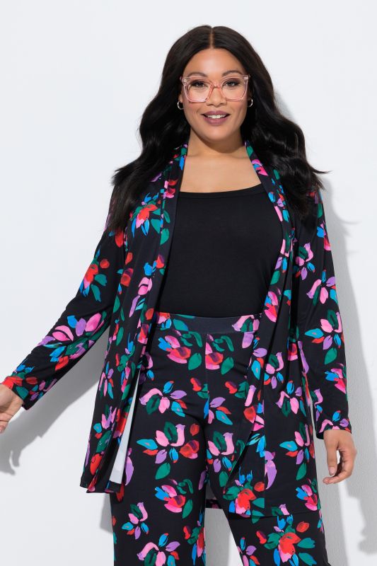 Matte Jersey Vibrant Floral Open Shape Jacket