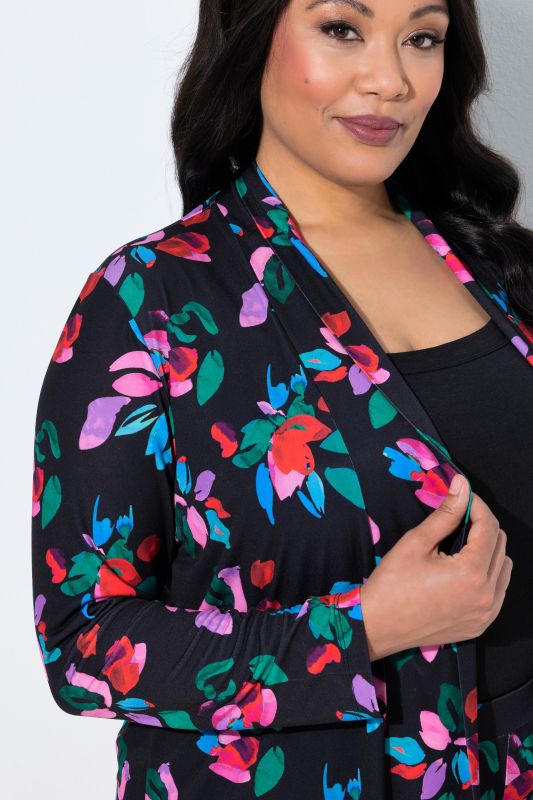 Matte Jersey Vibrant Floral Open Shape Jacket