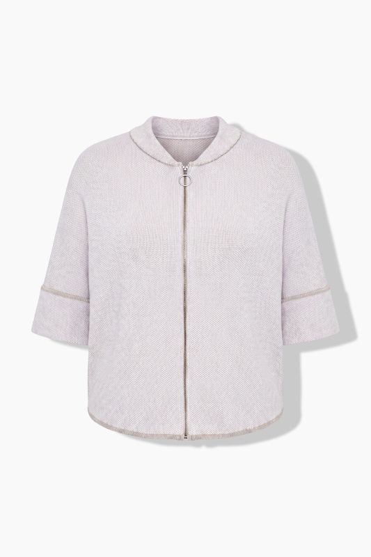Textured Zip-Up Short Sleeve Cardigan