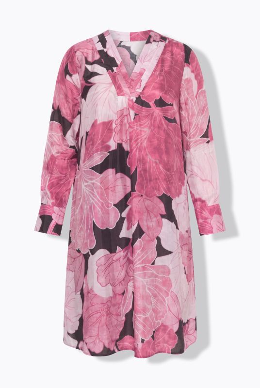 Floral Print Cupro Blend Long Sleeve Dress
