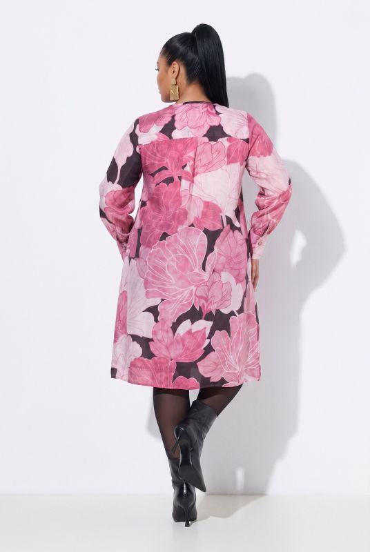 Floral Print Cupro Blend Long Sleeve Dress