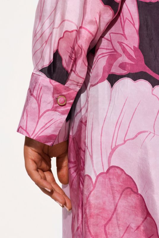 Floral Print Cupro Blend Long Sleeve Dress