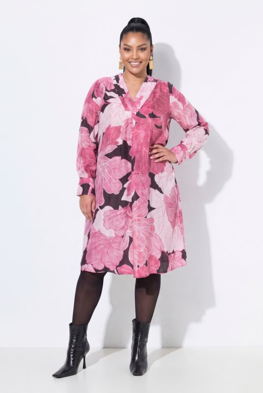 Floral Print Cupro Blend Long Sleeve Dress