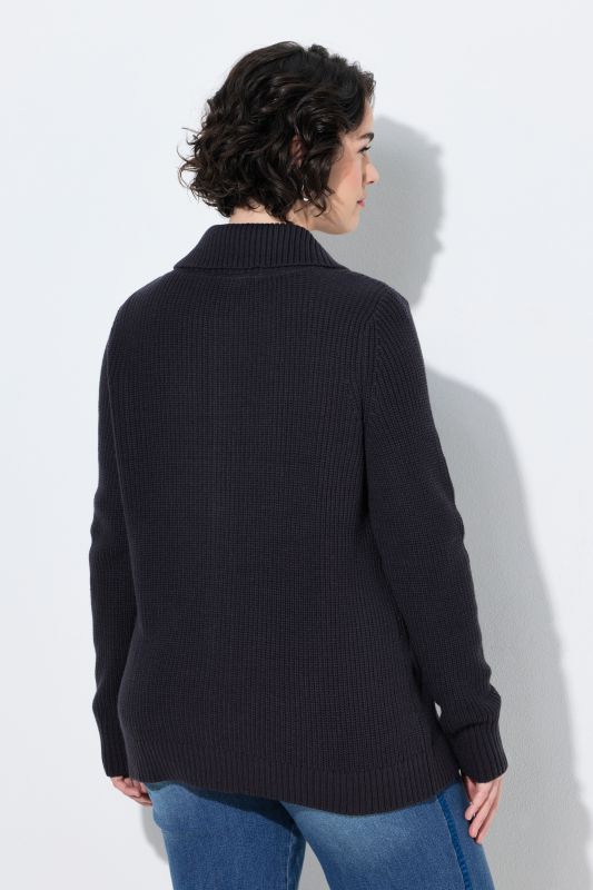 Ribbed Knit Long Sleeve Turtleneck Cardigan