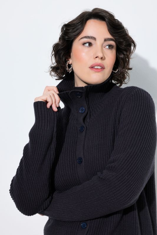 Ribbed Knit Long Sleeve Turtleneck Cardigan