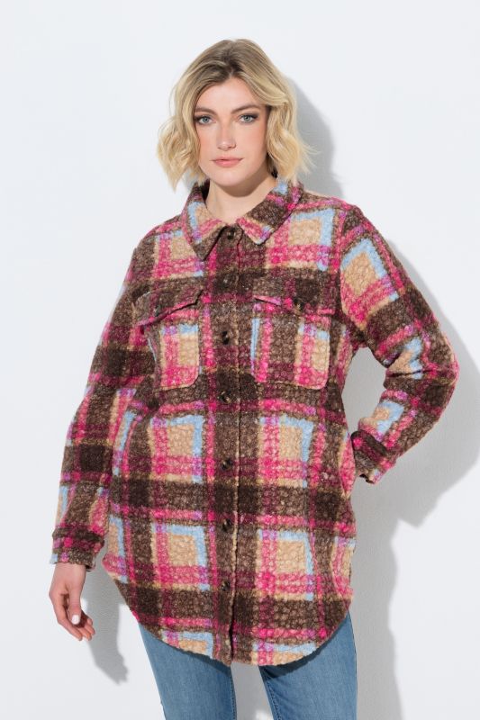 Plaid Long Sleeve Boucle Knit Jacket