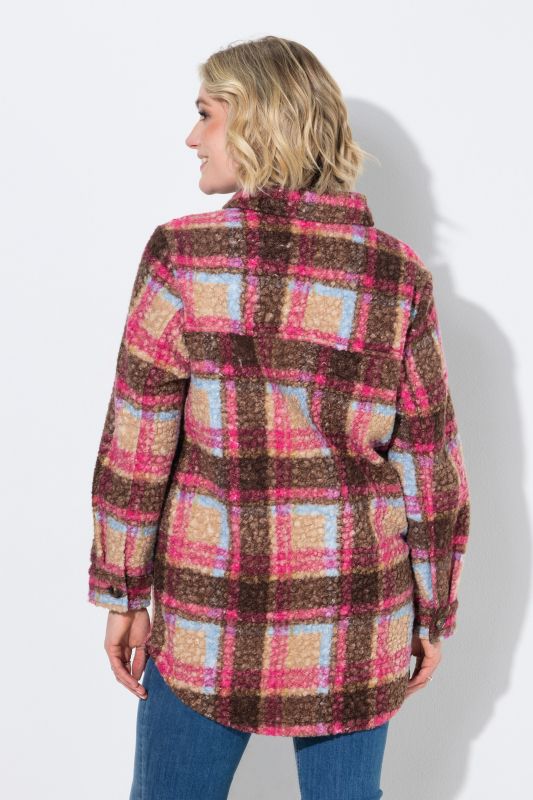 Plaid Long Sleeve Boucle Knit Jacket