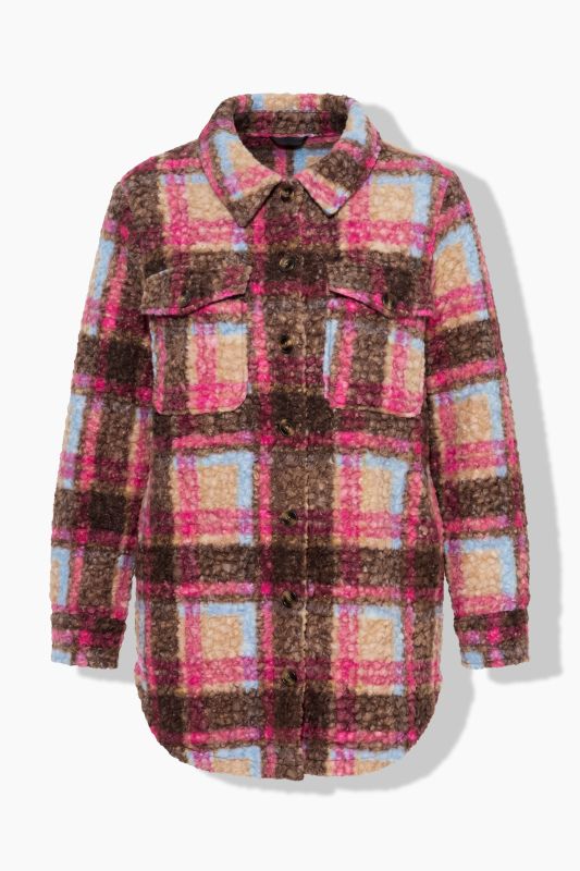Plaid Long Sleeve Boucle Knit Jacket