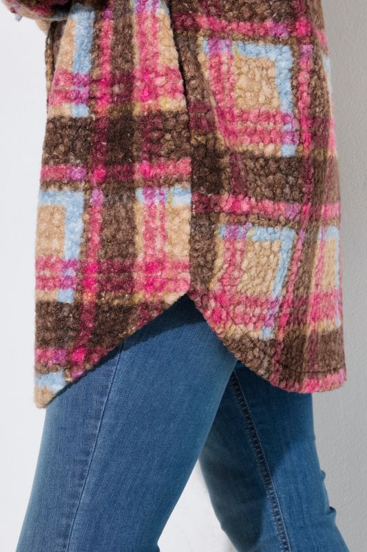 Plaid Long Sleeve Boucle Knit Jacket